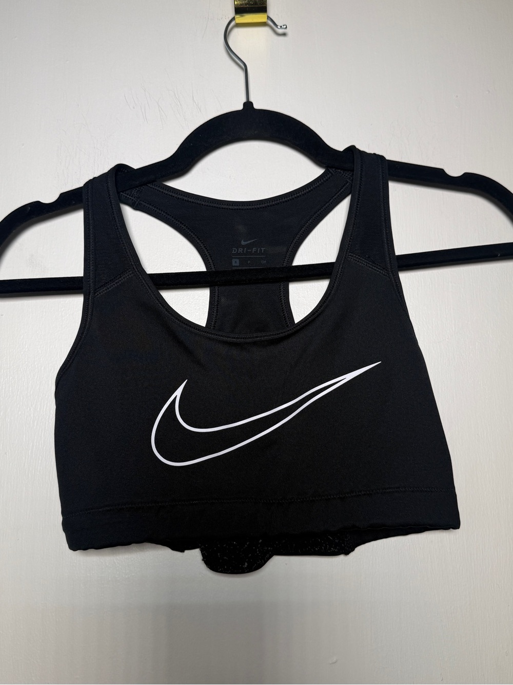 Nike Dri Fit Black Racerback Sports Crop with White Swoosh Small
